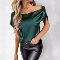Solid Color Green Elegant Shirt Tops - Thumbnail 1