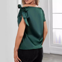 Solid Color Green Elegant Shirt Tops - Thumbnail 2