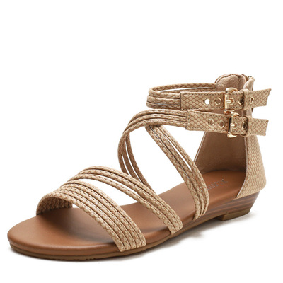  summer new cross strap open toe casual strap roman shoes wedge heel sandals women  wild large size women's shoes