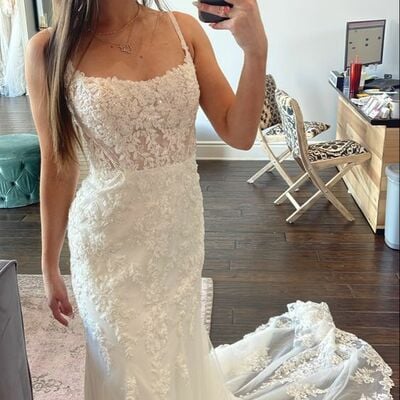 Elegant mermaid scoop lace sleeveless wedding dress bridal gown