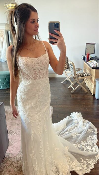 Elegant Mermaid Scoop Lace Sleeveless Wedding Dress Bridal Gown