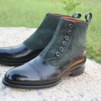 Crafted Leather Handmade Men Black Calf Green Suede Leather Ankle Dress Boot - Thumbnail 1