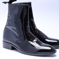 Crafted Leather Handmade Men Black Patent Leather Side Zipper Ankle Dress Boot - Thumbnail 1
