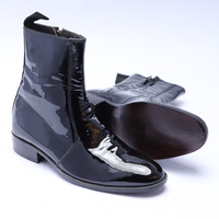 Crafted Leather Handmade Men Black Patent Leather Side Zipper Ankle Dress Boot - Thumbnail 2