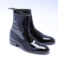 Crafted Leather Handmade Men Black Patent Leather Side Zipper Ankle Dress Boot - Thumbnail 4