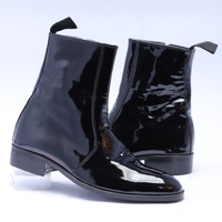 Crafted Leather Handmade Men Black Patent Leather Side Zipper Ankle Dress Boot - Thumbnail 3