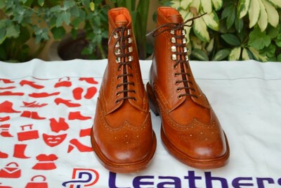 Crafted Leather Handmade Classic Brown Men Ankle High Wingtip Lace up Dress Boot
