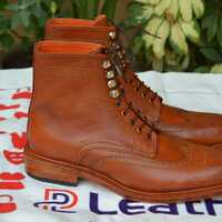 Crafted Leather Handmade Classic Brown Men Ankle High Wingtip Lace up Dress Boot - Thumbnail 1