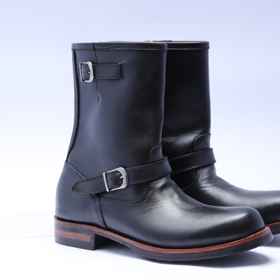 Crafted leather classic black leather ankle high buckle strap men dress boot - Thumbnail 4