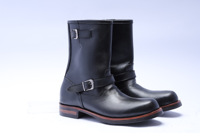 Crafted Leather Classic Black Leather Ankle High Buckle Strap Men Dress Boot