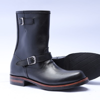 Crafted Leather Classic Black Leather Ankle High Buckle Strap Men Dress Boot - Thumbnail 2