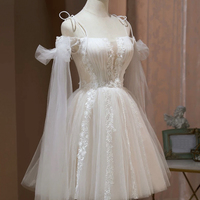 Lvory Tulle Lace Short Party Dress, Lovely A-Line Off the Shoulder Evening Dress - Thumbnail 1