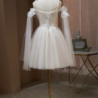 Lvory Tulle Lace Short Party Dress, Lovely A-Line Off the Shoulder Evening Dress - Thumbnail 4
