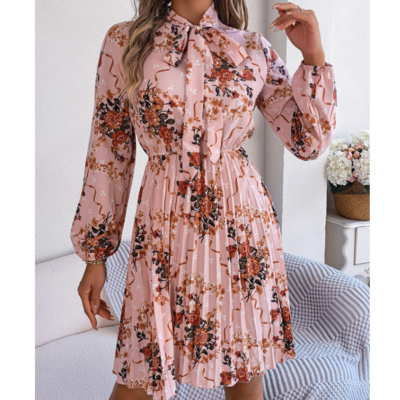 Women elegant flowers long sleeved dress
