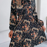 Women Elegant Flowers Long Sleeved Dress - Thumbnail 2