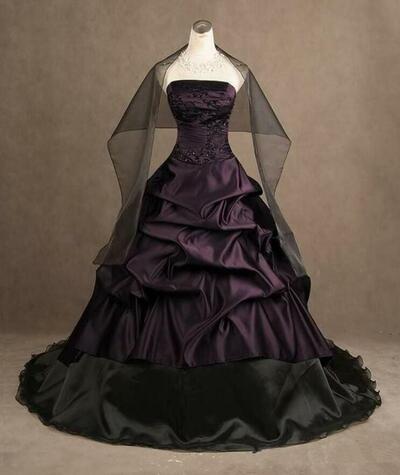 Vintage Gothic Purple And Black Ball Gown Prom Wedding Dresses