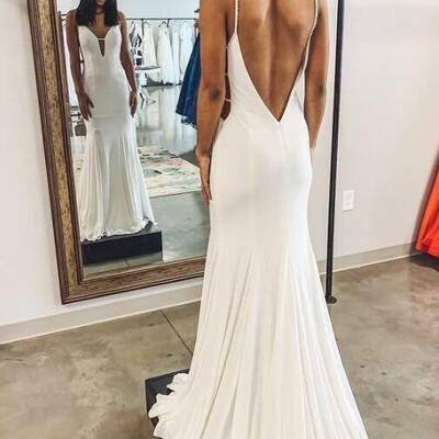 Sexy a line ivory open back prom dresses party dress