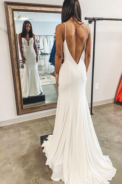 Sexy A Line Ivory Open Back Prom Dresses Party Dress