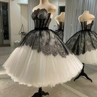 Vintage Ball Gown Sleeveless Ivory And Black Short Prom Dresses - Thumbnail 1