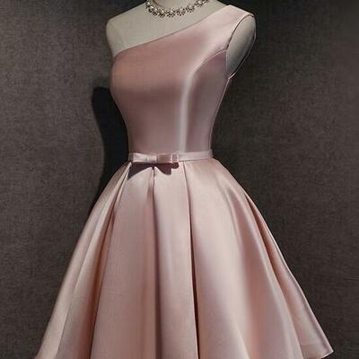 Cute one shoulder pink short homecoming dress for party