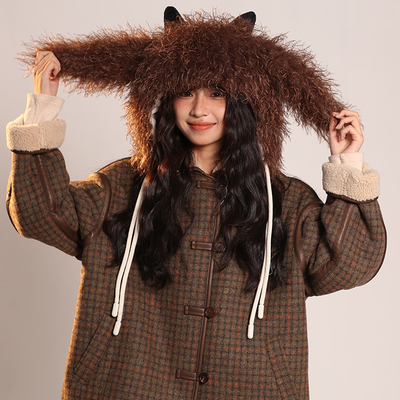 Fluffy warm long ear hat winter protection hat - Thumbnail 1