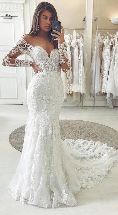 Elegant Mermaid Lace Appliques Sleeveless Wedding Dress Bridal Gown