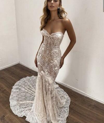 Elegant Mermaid Lace Sleeveless Wedding Dress Bridal Gown