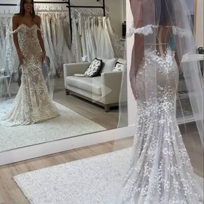 Elegant mermaid lace sleeveless wedding dress bridal gown