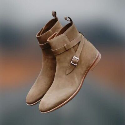 New handmade men suede jodhpur ankle monk strap dress boots, formal party wear dress boots 