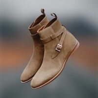 New Handmade Men Suede Jodhpur Ankle Monk Strap Dress Boots, Formal Party Wear Dress Boots  - Thumbnail 1