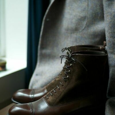 Men brown brogue, leather high ankle dress boots, formal biker boots for mens