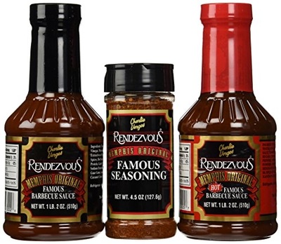 Memphis Rendezvous Original BBQ Sauce, Hot BBQ Sauce + Seasoning Rub