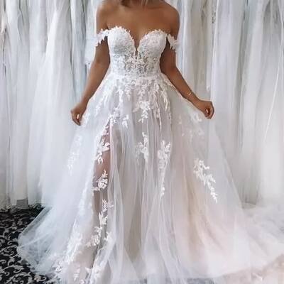 Elegant mermaid off the shoulder lace sleeveless wedding dress bridal gown - Thumbnail 4
