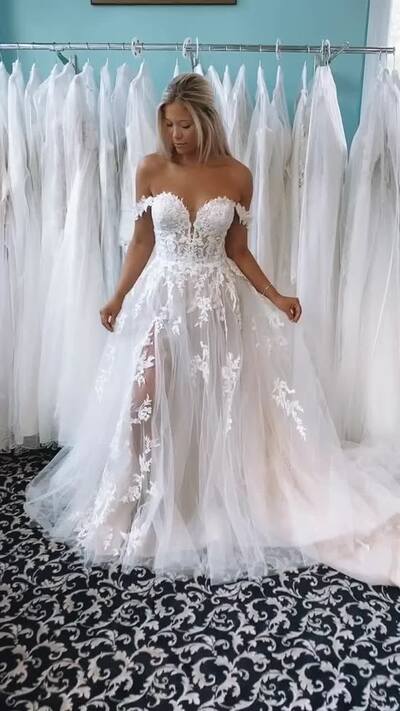 Elegant Mermaid Off the Shoulder Lace Sleeveless Wedding Dress Bridal Gown