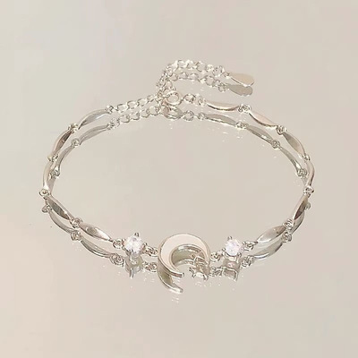 Sweet girls moon cherry blossom bow zircon bracelets elegant crystal flowers bracelet for women jewelry gift