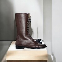 Handmade Cap Toe Long Boots, Leather Burgundy Boots For Men's - Thumbnail 3