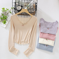 Cherry Soft Sun Protection Top Fungus Edge U-Neck Slim T-Shirt - Thumbnail 6