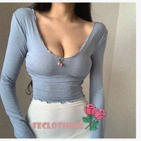 Cherry Soft Sun Protection Top Fungus Edge U-Neck Slim T-Shirt - Thumbnail 1