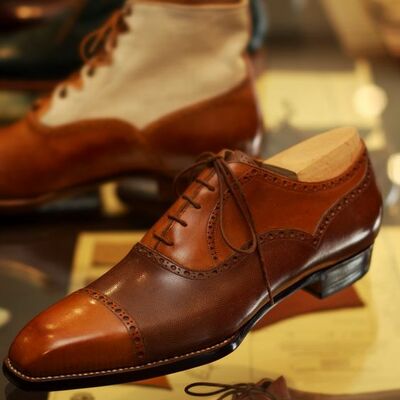Handmade brown cap toe lace up dress formal lace up shoes christmas edition - Thumbnail 1