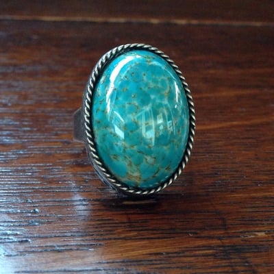 Large teal matrix antique ring
