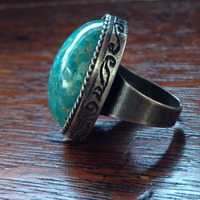 Large Teal Matrix Antique Ring - Thumbnail 1