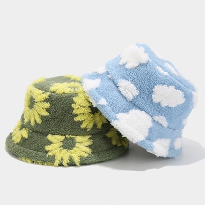 Cute fleece cloud flower fisherman hat bucket hat - Thumbnail 1