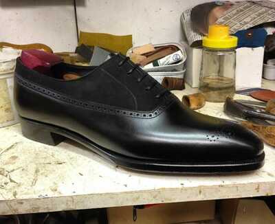 Men's Handmade Black Leather Suede Lace Up Bespoke Shoes