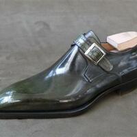 Handmade Men's Green Monks Stylish Dress Formal Shoes - Thumbnail 1