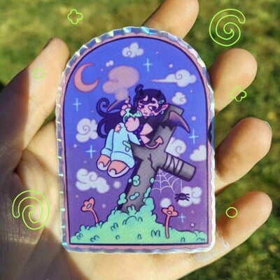 Vamp gorl smoking on cross sticker