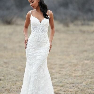 Elegant  mermaid sleeveless lace appliques wedding dress bridal gown - Thumbnail 4