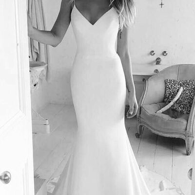 Elegant mermaid simple wedding dress bridal gown - Thumbnail 2