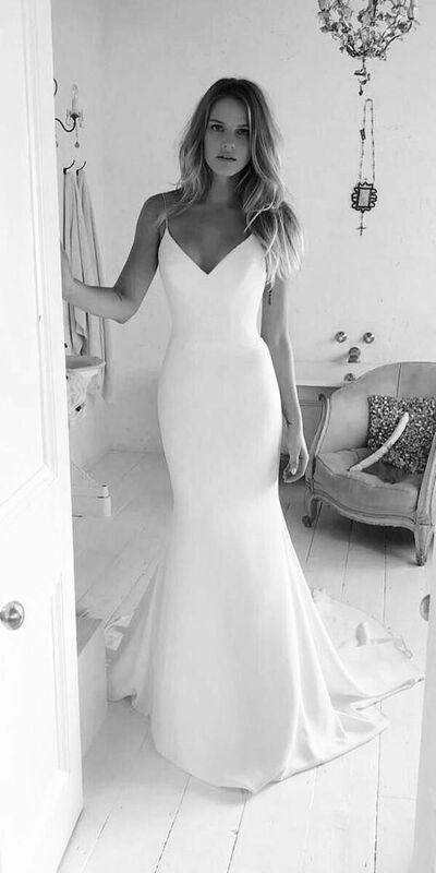 Elegant Mermaid Simple Wedding Dress Bridal Gown