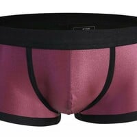 Faux leather Underwear 2PK Men's sexy lingerie stage performance nylon boxer briefs Purple 1167PJ - Thumbnail 1