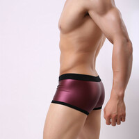 Faux leather Underwear 2PK Men's sexy lingerie stage performance nylon boxer briefs Purple 1167PJ - Thumbnail 3
